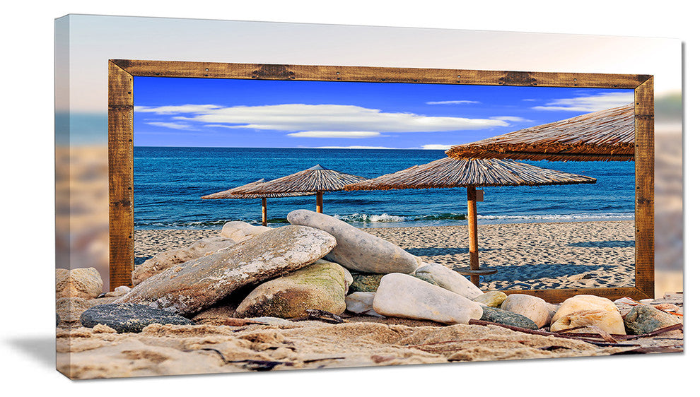 "Framed Beach Umbrellas" Seashore Art Canvas Print, 32"x16"