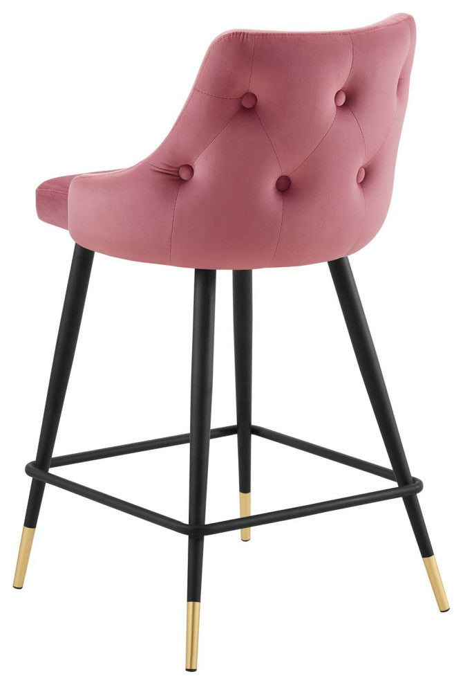 Counter Stool Chair, Set of 2, Velvet, Pink, Modern, Bar Cafe Bistro Restaurant