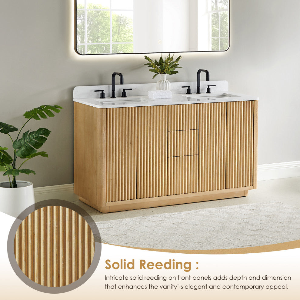 Clayton Bathroom Vanity, Washed Light Brown, 60", No Mirror