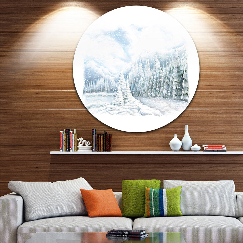 Christmas Winter Happy Panorama, Landscape Round Metal Wall Art, 23"