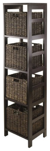 Winsome Granville 5-Piece Storage Tower Shelf with 4 Foldable Baskets, Espresso