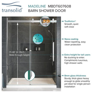Madeline 60"x76" Frameless Shower Door with Fixed Panel in Brushed Stainless