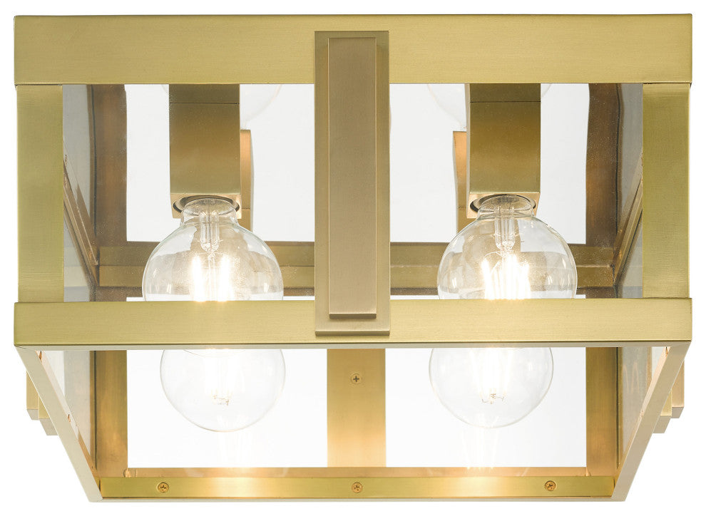 Natural Brass Art Deco, Sophisticated Outdoor Flush Mount
