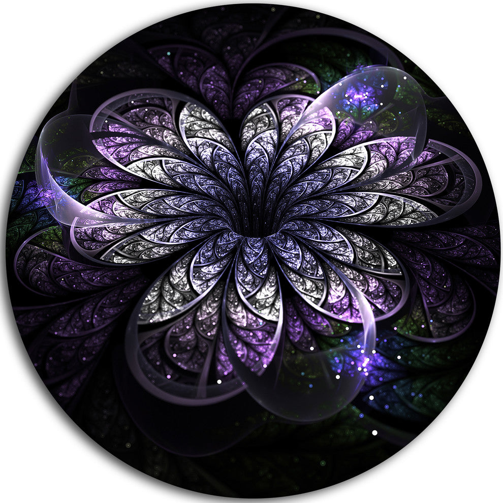 Green Fractal Flower In Dark, Floral Digital Art Round Wall Art, 11"