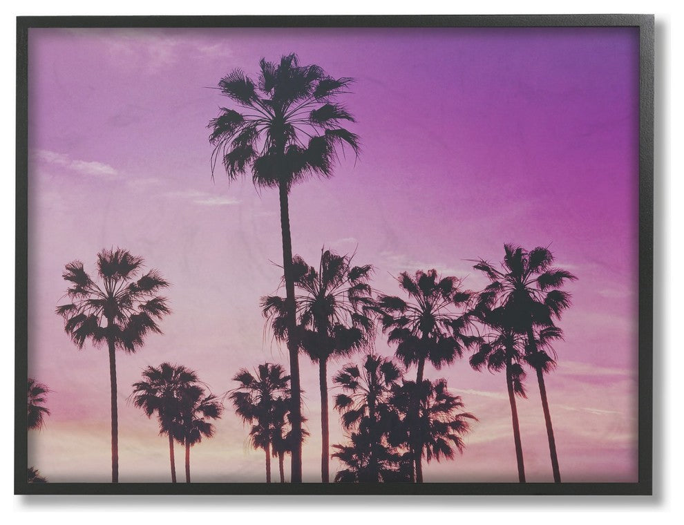 Tropical Purple Palm trees Photography Oversized Framed Giclee Art, 16"x20"