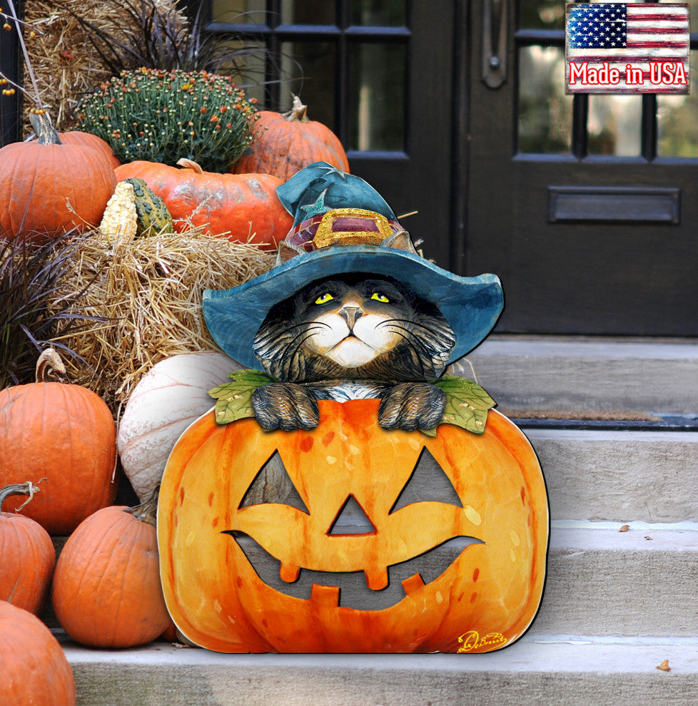 Black Cat Pumpkin Door Hanger