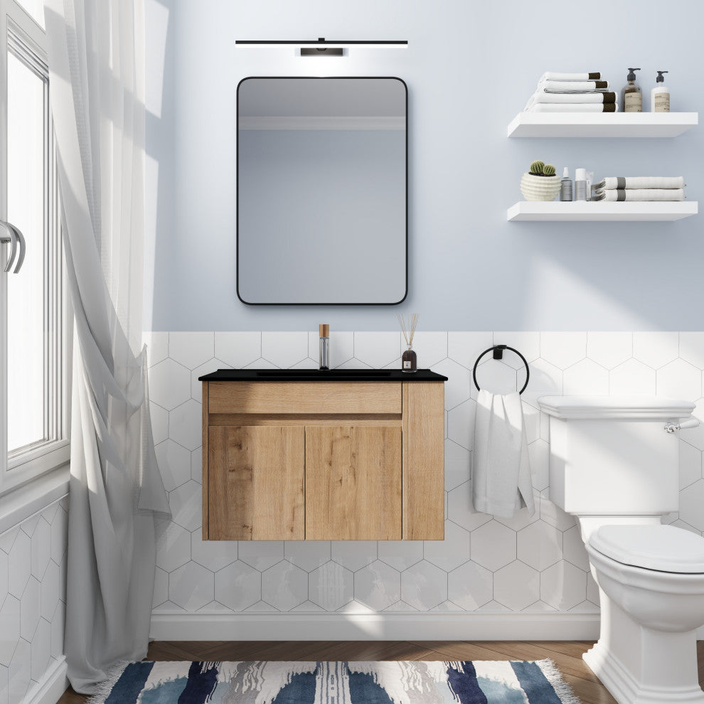 BNK 30x18 Bathroom Vanity With Adjustable Shelf, Black Top