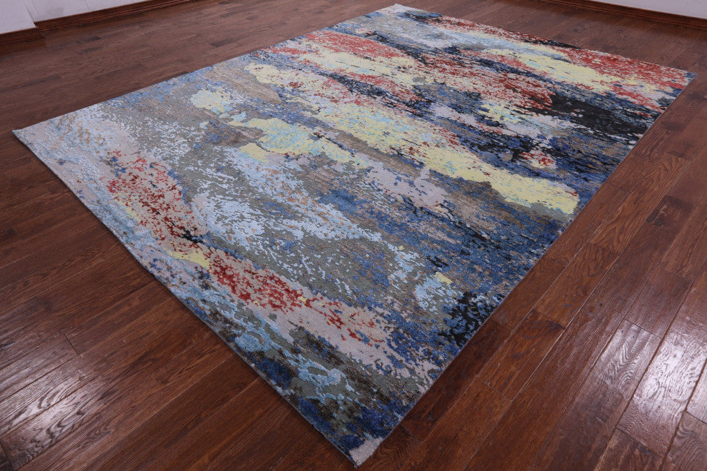 Handmade Wool and Silk Abstract Rug 9' 0" X 11' 10" Q8779