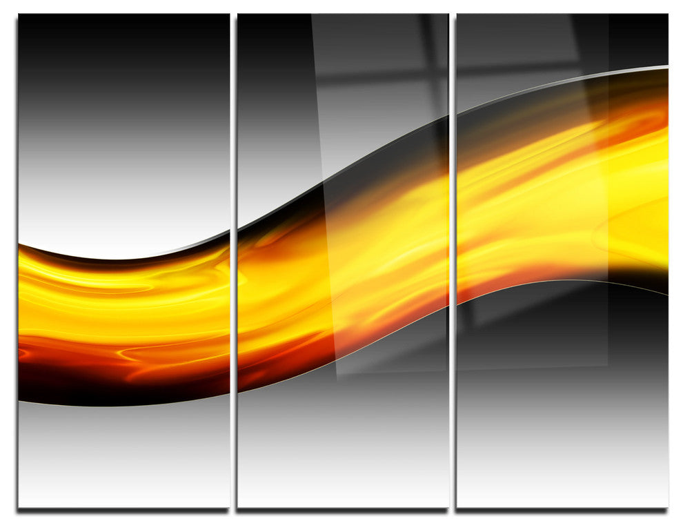 "Wave of Golden Lava" Digital Metal Wall Art, 3 Panels, 36"x28"