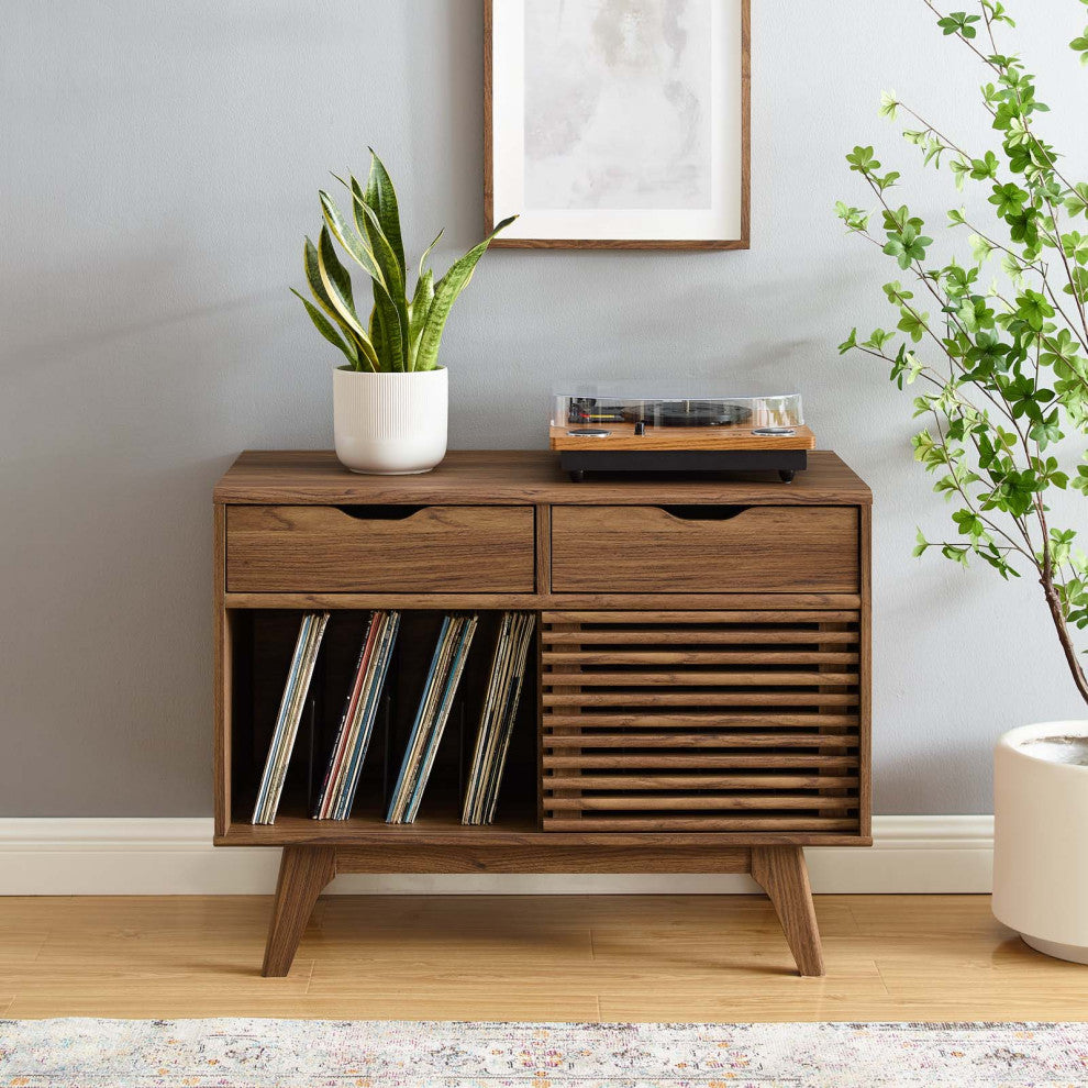 Sofa Side Table Display Stand, Wood, Brown Walnut, Modern, Lounge Hospitality