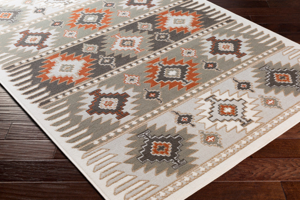 Surya Skagen SKG-2303 7'10"x10'2" Rug, Gray/Silver Gray/Terracotta/Tan/White