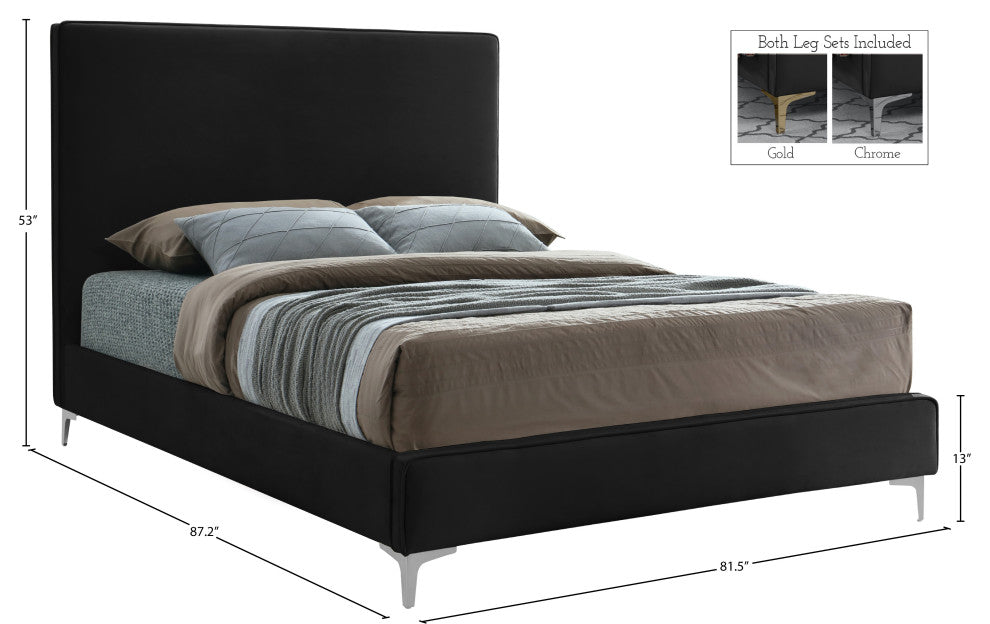 Geri Velvet Upholstered Bed, Black, King