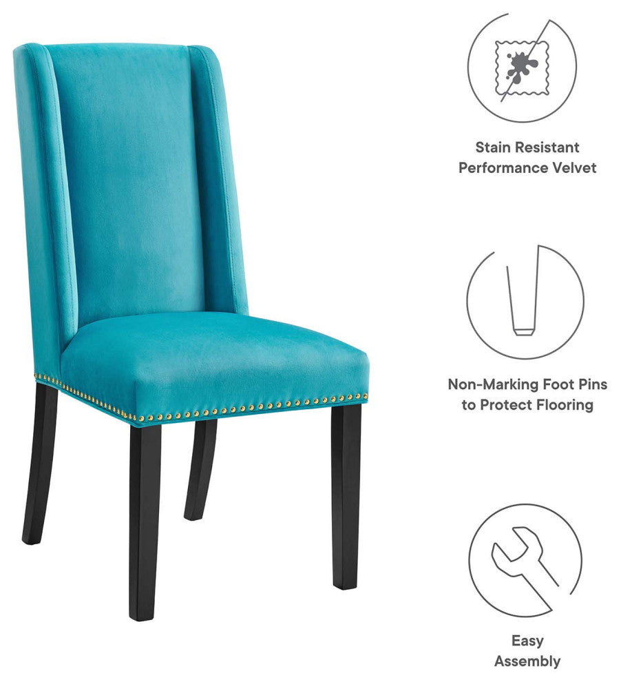 Dining Chair, Nailhead, Set of 2, Blue, Velvet, Modern, Cafe Bistro Hospitality