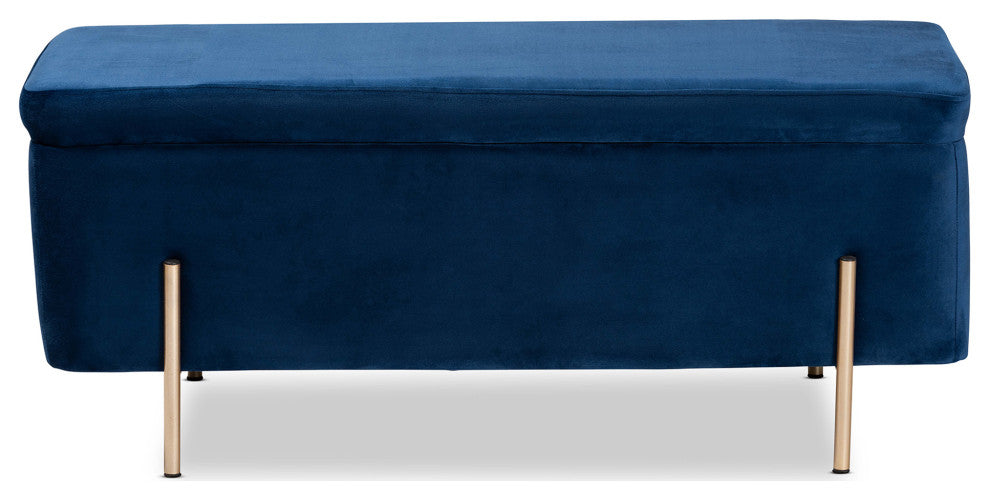 Aaran Glam Velvet Fabric Upholstered Storage Bench Navy Blue