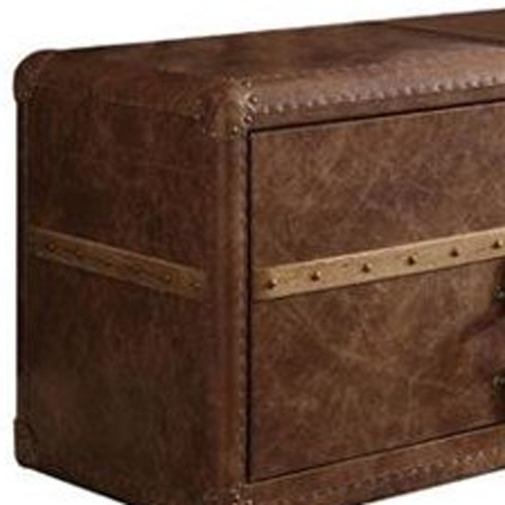 80"x20"x22" Retro Brown Leather Tv Stand