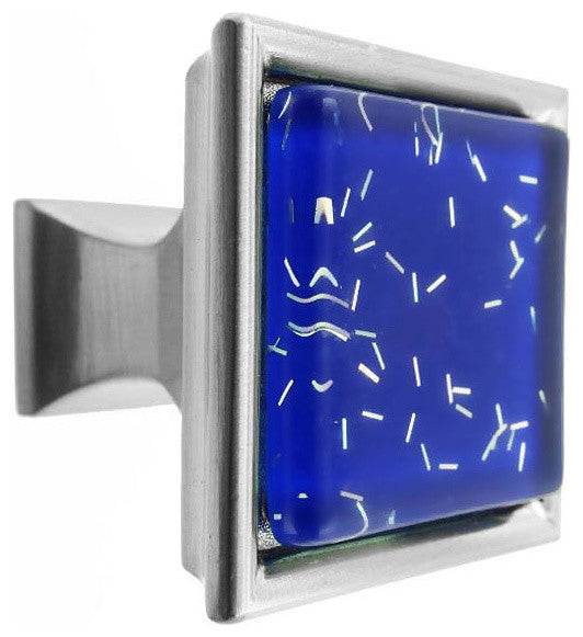 Navy Blue Iridescent Comet Crystal Glass Brushed Nickel Madison Classic Knob