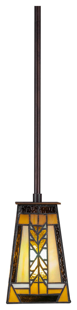 Apollo Stem Mini Pendant In Dark Granite, 5" Square Santa Cruz Tiffany Glass