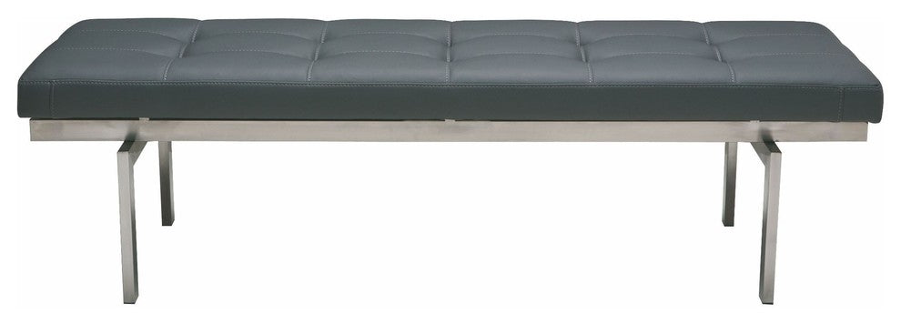 Louve Long Brushed Stainless Steel Frame Bench, Gray