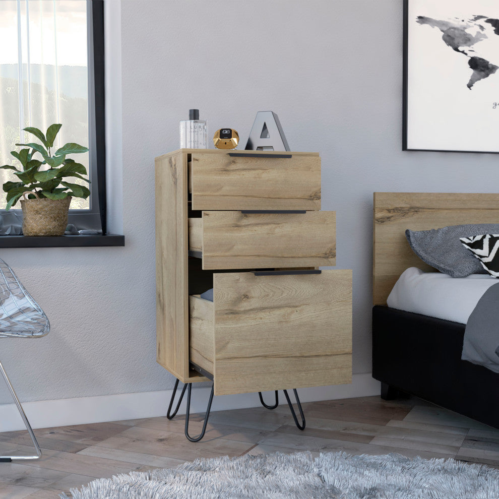 London Dresser with 3 Drawers, Superior Top, and Hairpin Legs, Light Oak