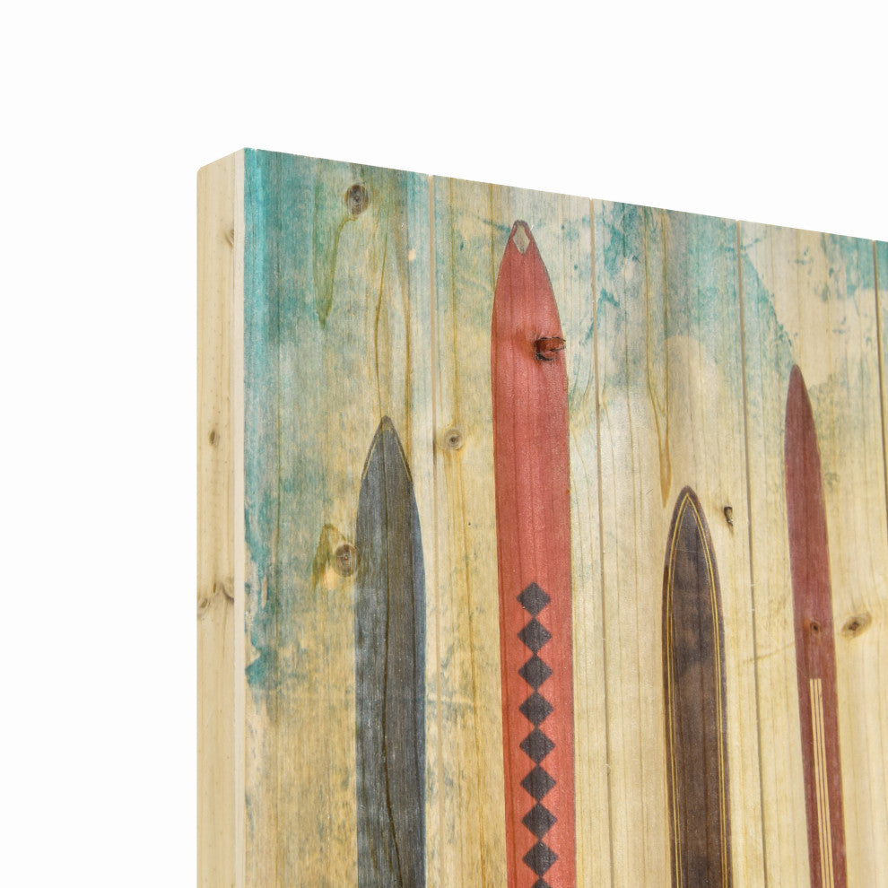 "Retro Skis" Colorful Wall Art Digital Print on Solid Wood, 36"x24"