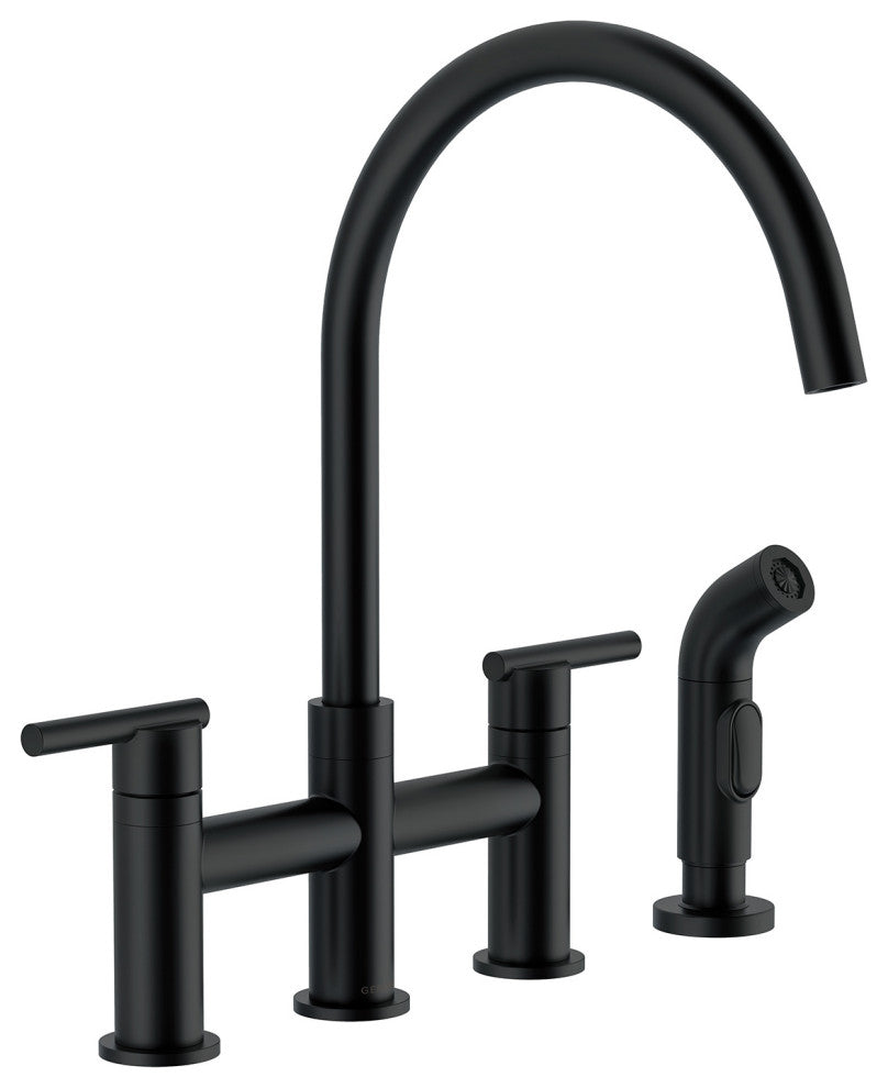 Parma Two Handle Bridge Kitchen Faucet With Sidespray, Satin Black