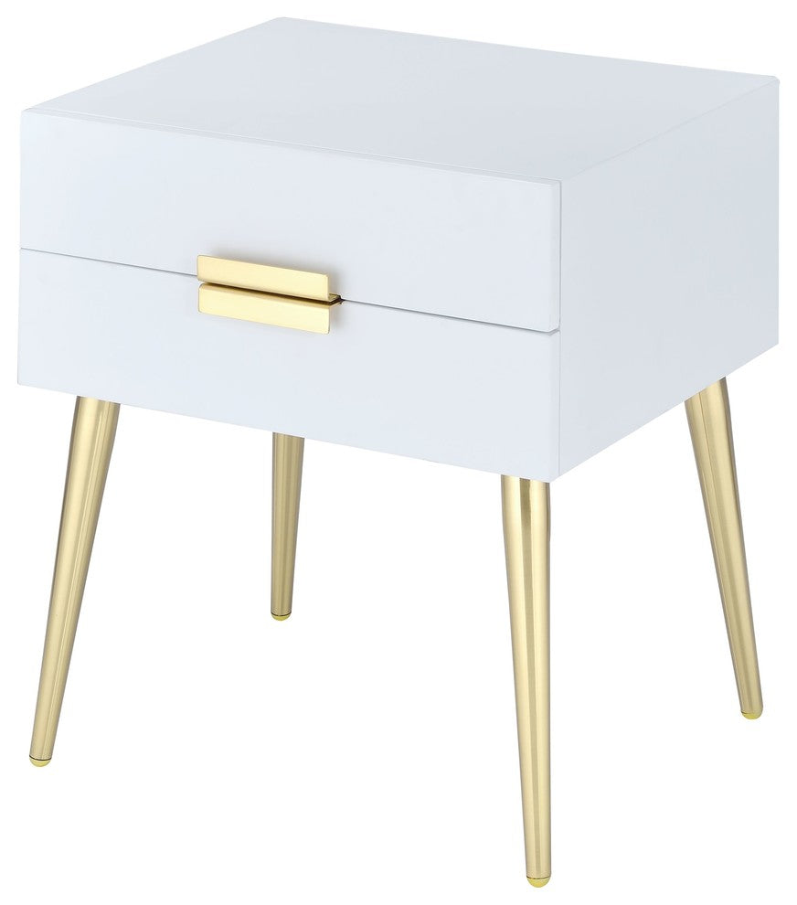Denvor End Table, Gold Finish, White