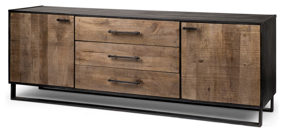 Alvin Medium Brown Solid Wood w/ Black Metal Frame Sideboard