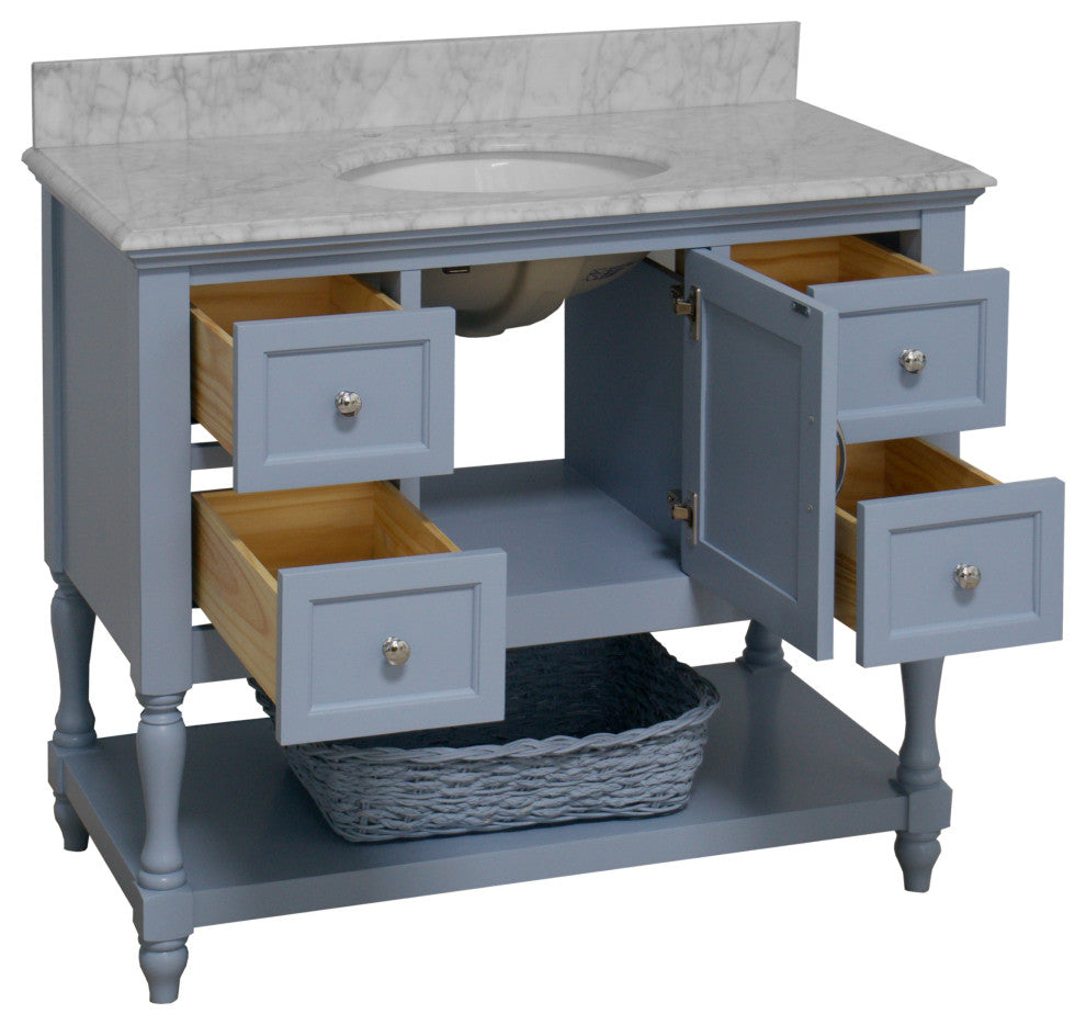 Beverly 42" Bathroom Vanity, Powder Blue, Carrara Marble