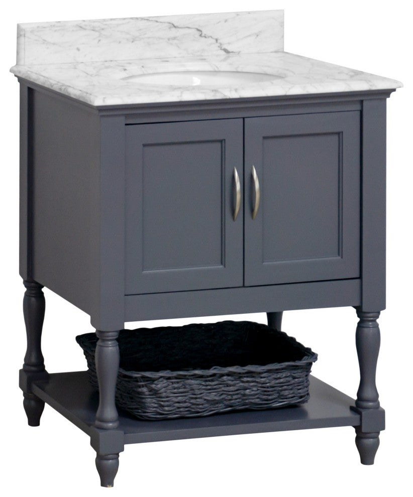 Beverly 30" Bathroom Vanity, Marine Gray, Carrara Marble
