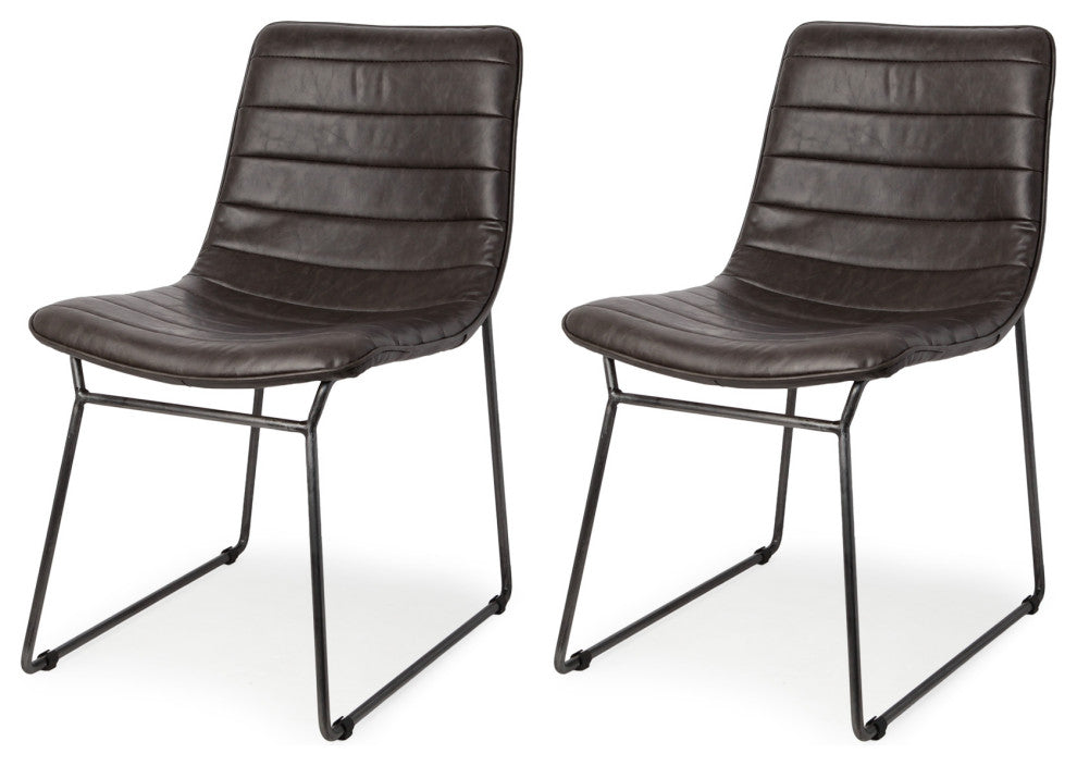 Thornton I Dark Brown Faux-Leather Seat Black Iron Frame Dining Chair, Brown