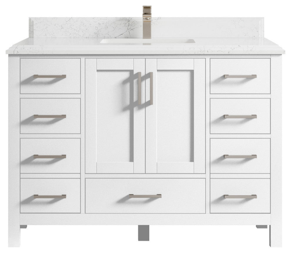 Malibu 48 Single Sink Bath Vanity in White  1.5" Empira Quartz