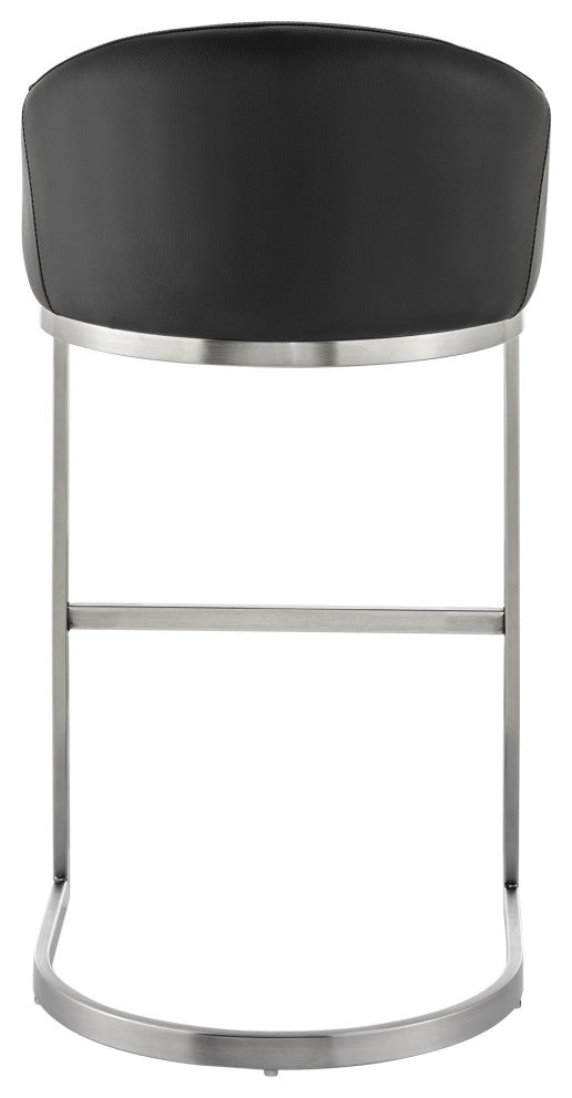 Atherik Counter Stool, Brushed Stainless Steel With Faux Leather, Black