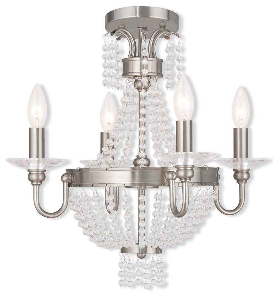 Convertible Mini Chandelier With Clear Crystals, Brushed Nickel