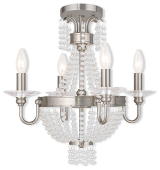 Convertible Mini Chandelier With Clear Crystals, Brushed Nickel