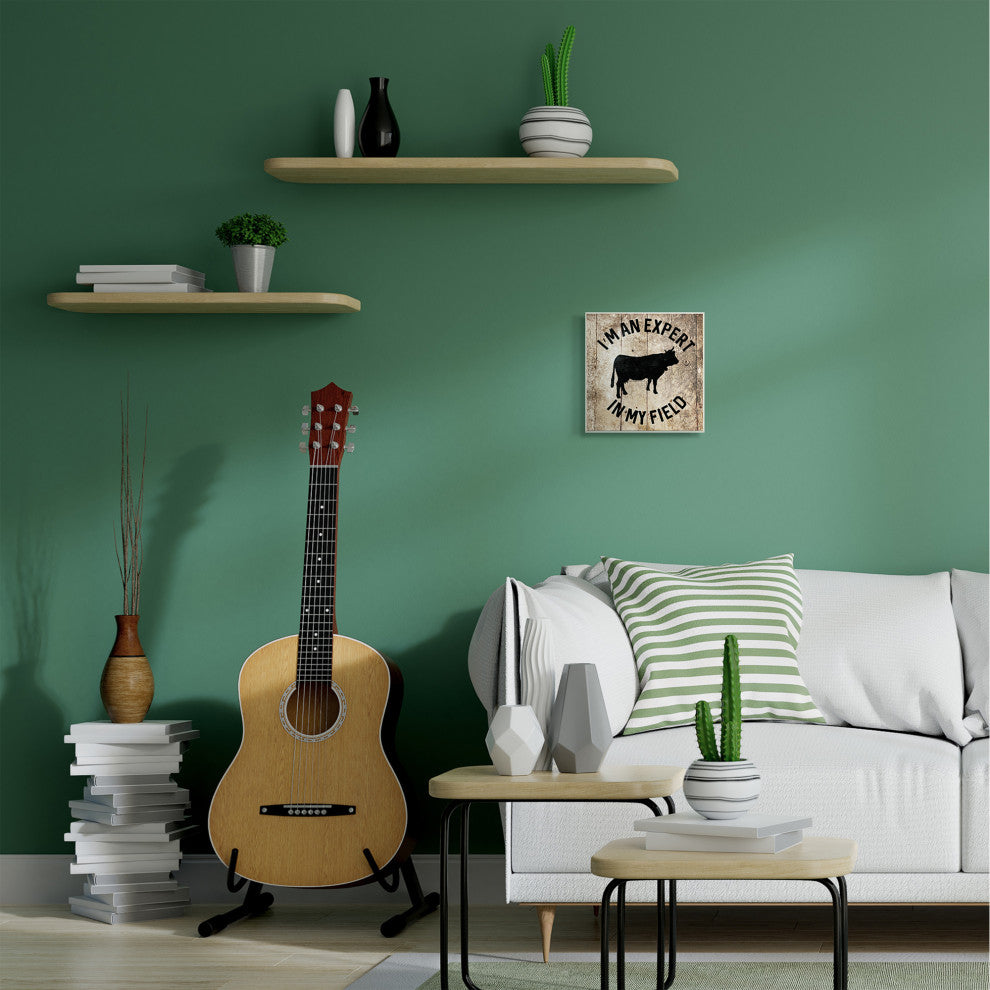 Expert In My Field Funny Cow Farm Wood Texture Word Design, 12"x12"