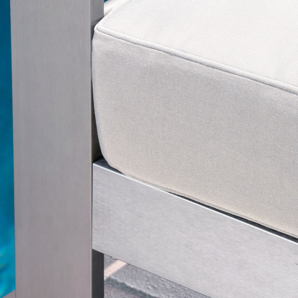 GDF Studio Zona Outdoor Set With Table, Cast Silver Sunbrella Cushions