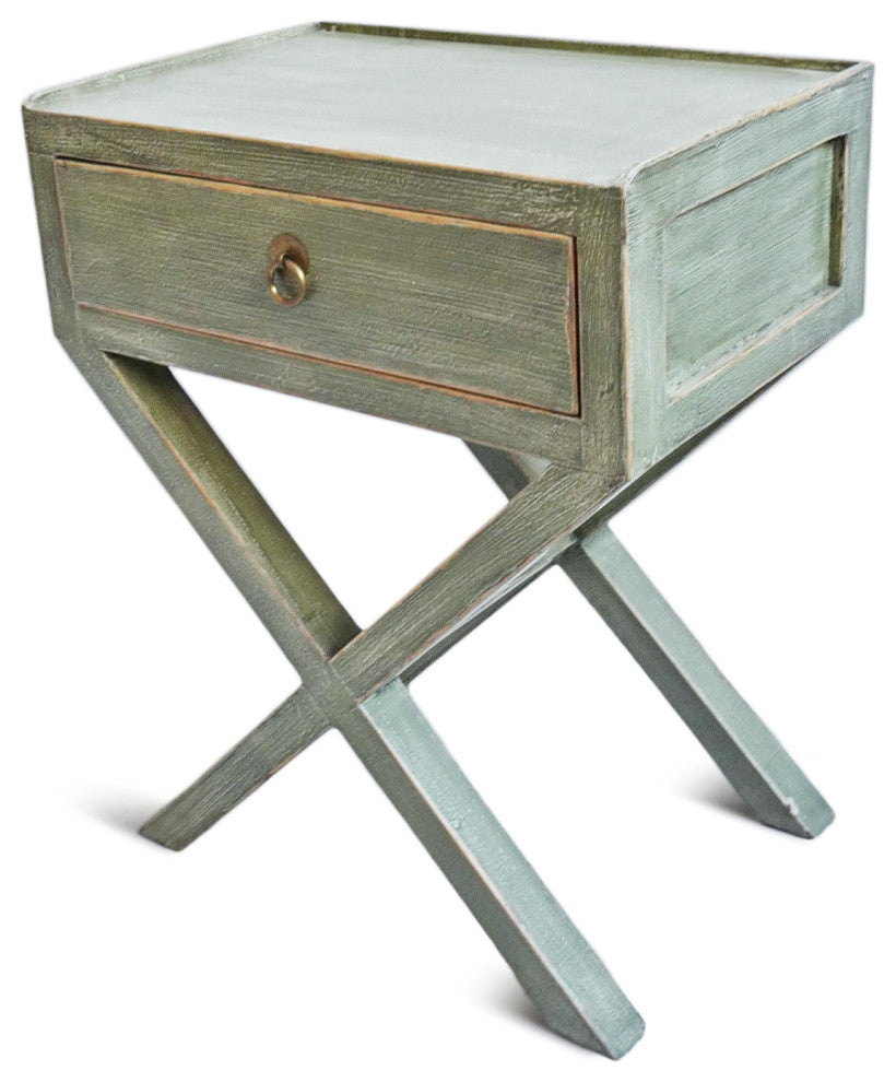 Green Washed X Bedside Table