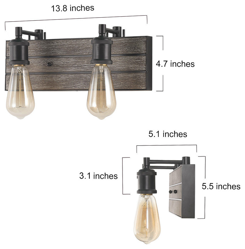 LNC 2-Light Wall Lamps Wood Indoor Wall Sconces Bathroom Vanity Lighting