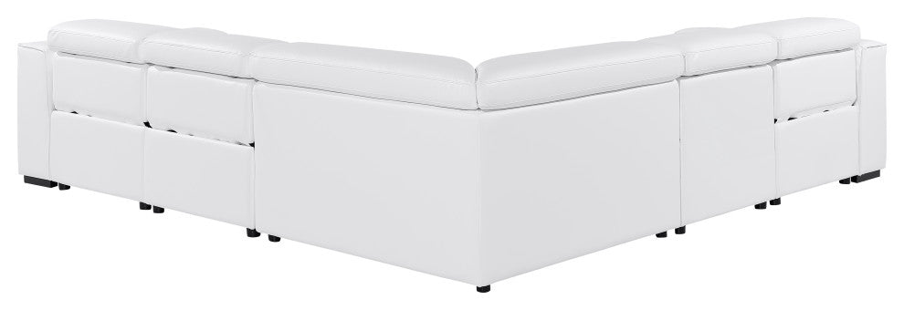 Niccolo Italian Leather 5-Piece L-Shaped Power Reclining Sectional, White