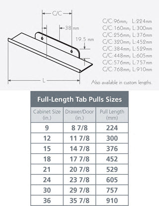 3766 Series Full-Length Tab Pull, 166MM, Black