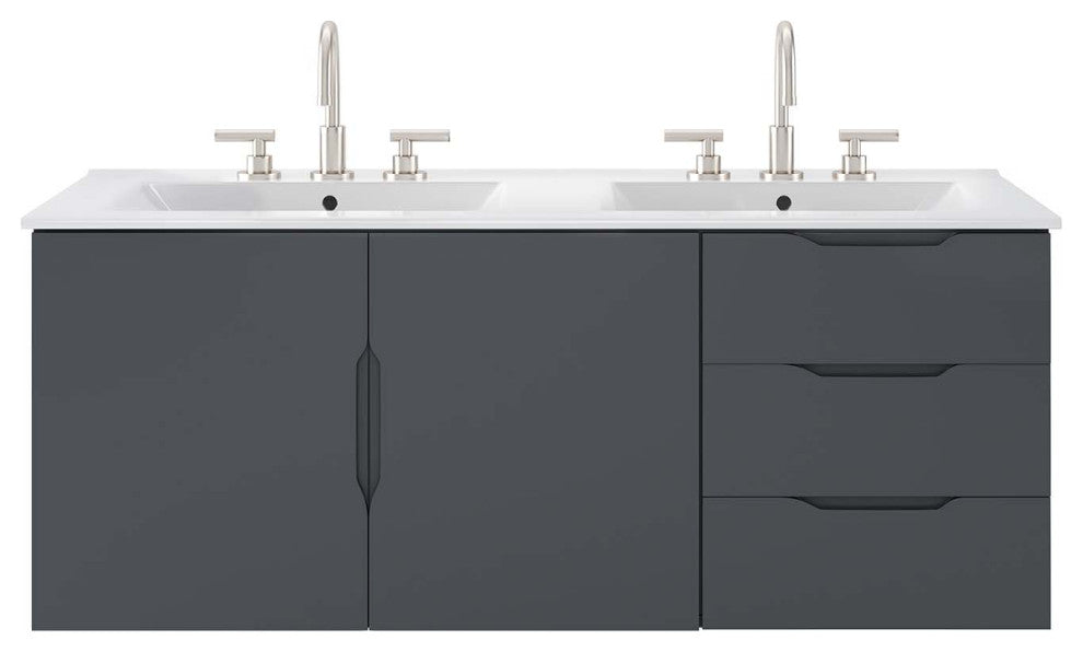 Double Sink Vanity Cabinet, White Gray, Ceramic, Modern, Hotel Bathroom