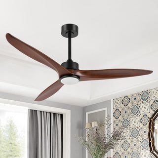 52" Solid Wood 3-Blade LED Ceiling Fan with Remote Control and Light Kit, Black/Walnut