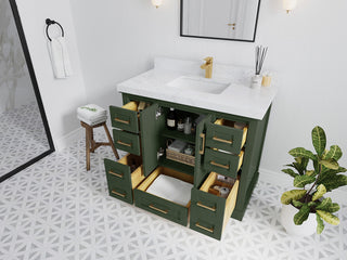 Boston 42 Single Sink Bath Vanity in Pewter Green 2" Pearl Gray
