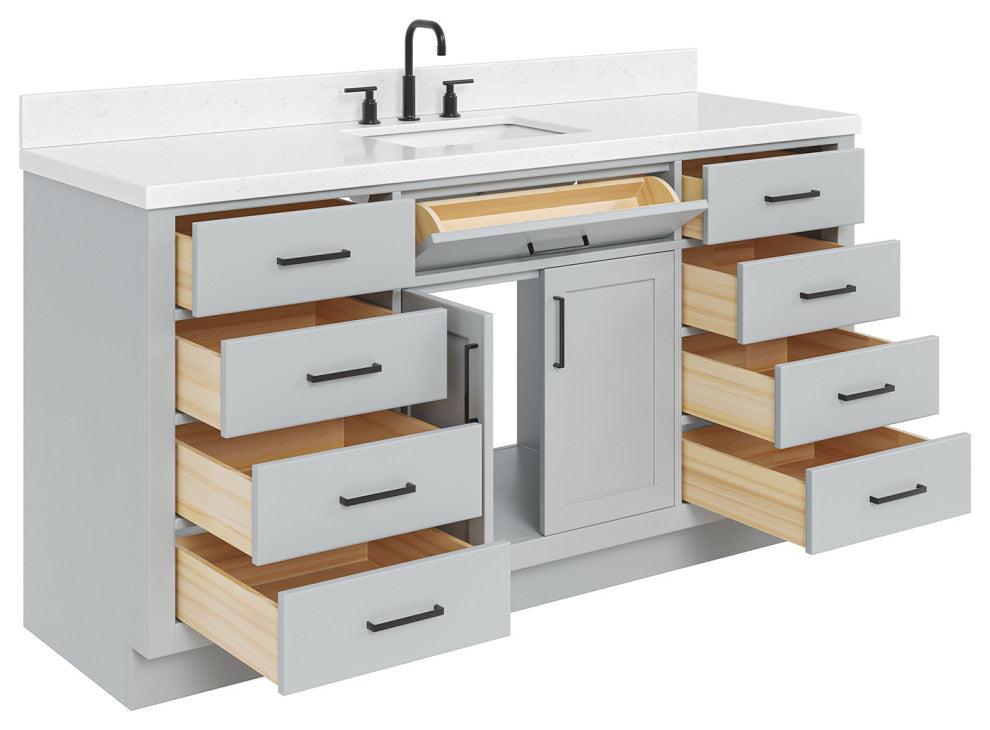 Ariel Hepburn 66" Single Rectangle Sink Vanity, Carrara Quartz