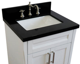 25" Single Sink Vanity, White Finish With Black Galaxy Granite