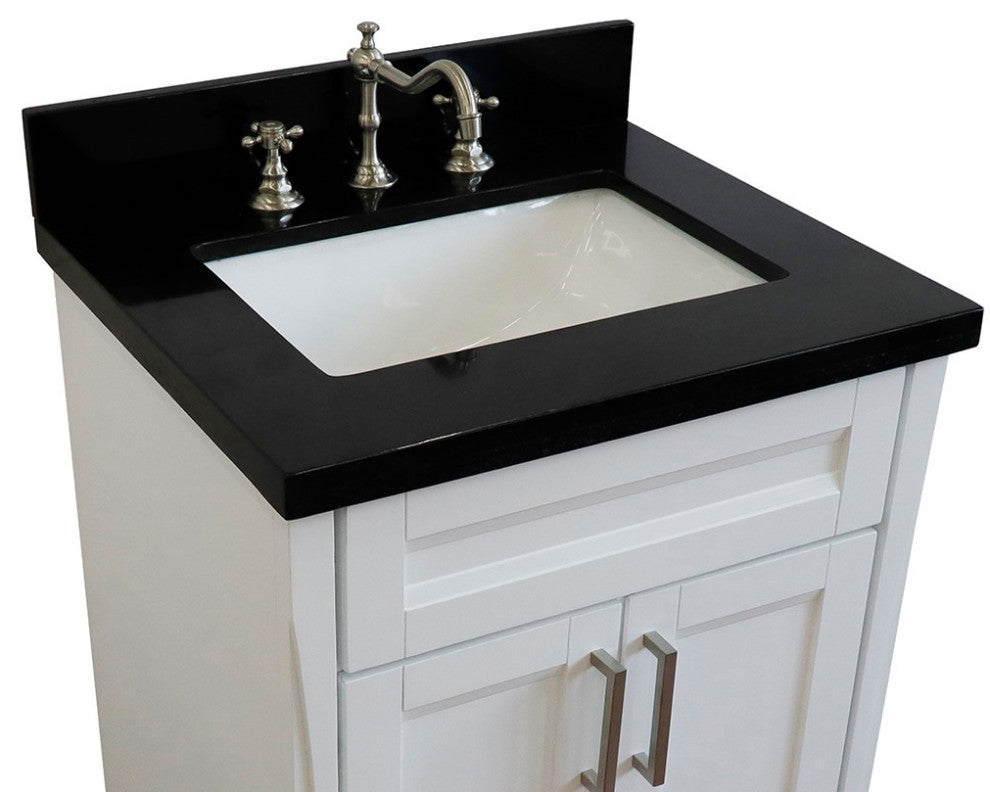 25" Single Sink Vanity, White Finish With Black Galaxy Granite
