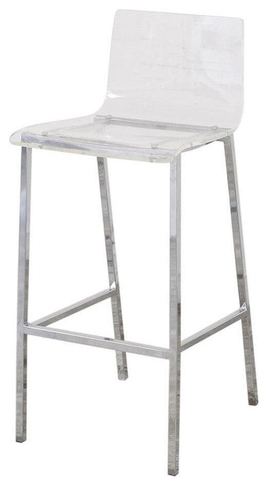 Plata Import Silver Orchid Lind Acrylic Low Back Counter Stool In Chrome