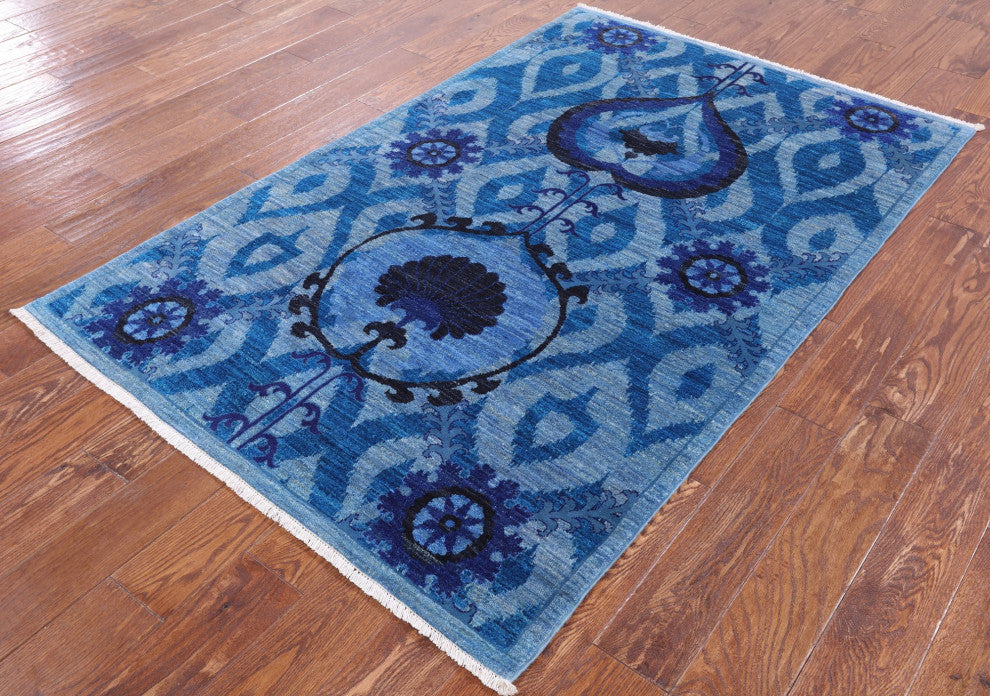 4' 3" X 6' 6" Blue William Morris Hand Knotted Rug Q4393