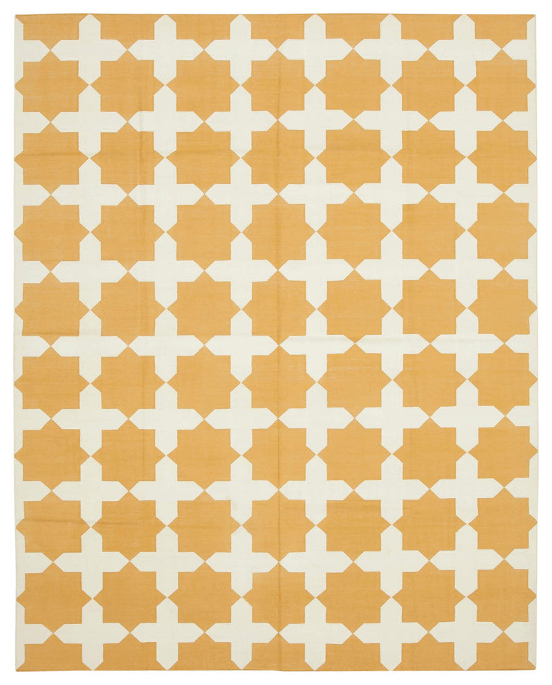 Rug N Carpet - Handmade Wool 7' 10'' x 9' 11'' Geometric Dhurrie Kilim Rug