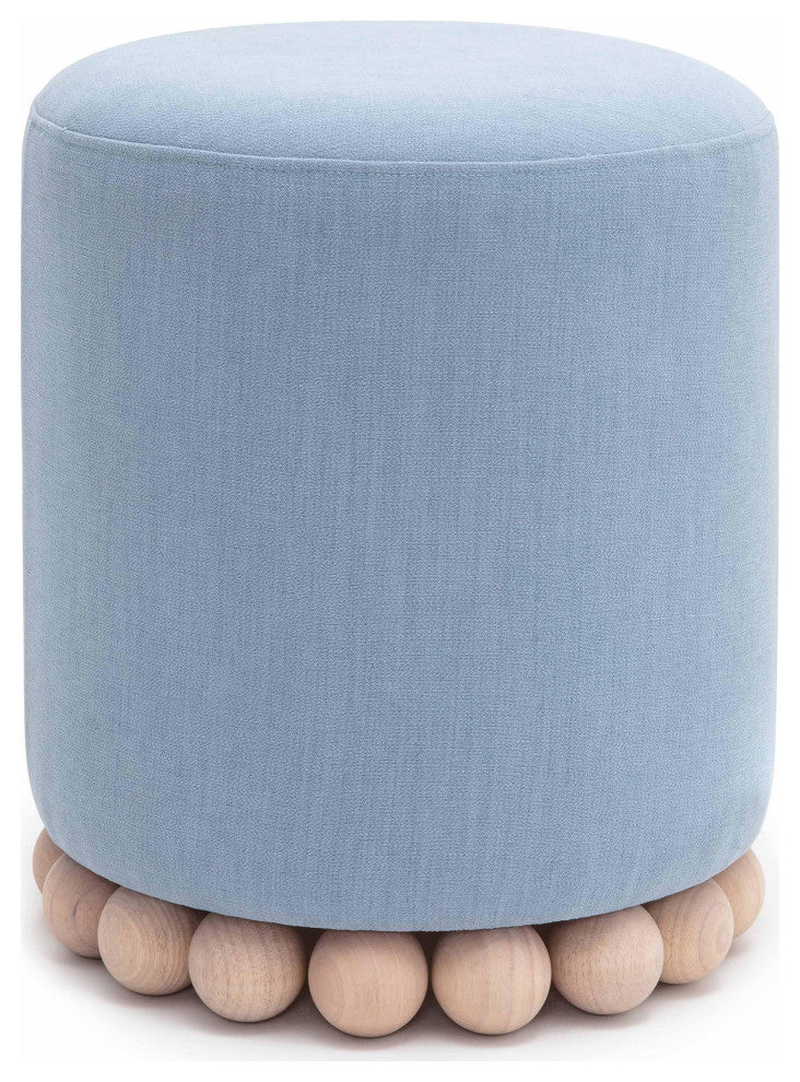 Dex Faded Blue Upcycled Fabric Ottoman